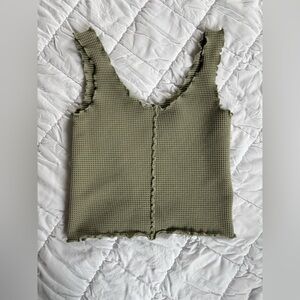 Buckle Olive Green Sleeveless Waffle Knit Top